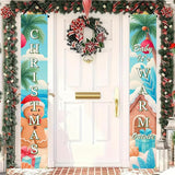 BlissYard Tropical Christmas Porch Banners 12x71 Inch Merry Christmas Door Banner Beach Gingerbread Man House Poinsettia Decor Xmas Welcome Hanging Signs Warm Weather Holiday Home Decor for Front Door Party Outdoor Decoration