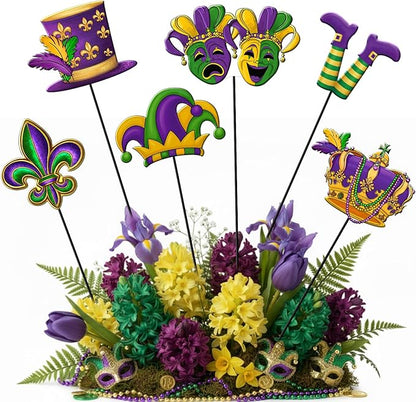 Shimeyao 6 Pcs Mardi Gras Metal Garden Stakes Mardi Gras Carnival Metal Garden Signs Yard Stakes Outdoor Decor for Carnival Party Home Lawn Porch Holiday Front Backyard