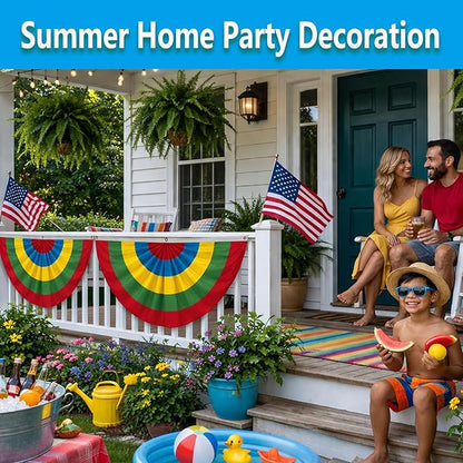 4Pack Colorful Bunting Flags Decor Birthday Party Classroom 2x4 Ft Bright Color Bunting Pleated Half Fan Bunting Banner Decor Outside Summer Party with Canvas Header Brass Grommets Mexican Themed Multi-Color Stripes Bunting Decoration Party Garden Porch