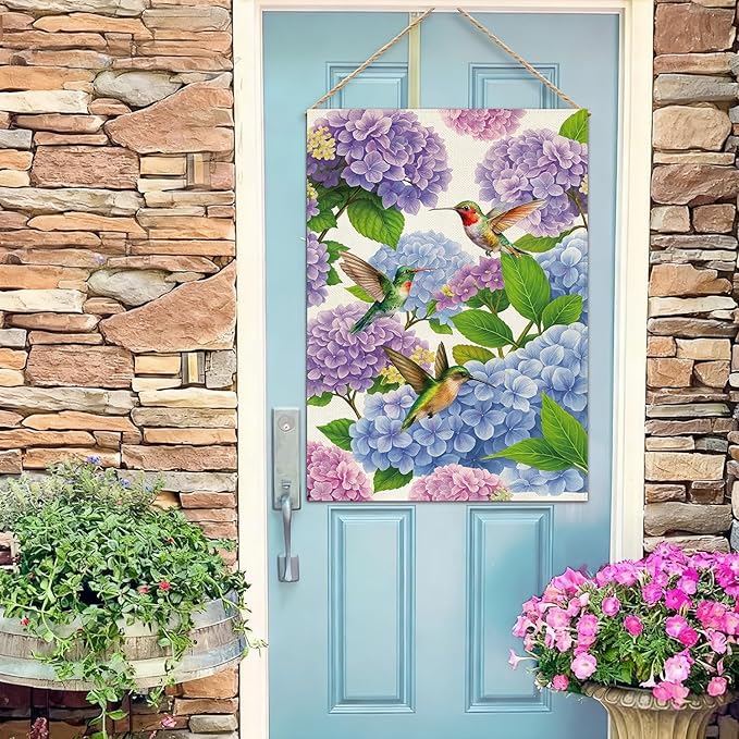 Baccessor Spring Summer Hydrangea Garden Flag 12.5 x 18 Inch Double Sided Burlap Flower Green Leaf Farmhouse Small Yard Flag Summer Holiday Seasonal Outdoor Outside Decoration