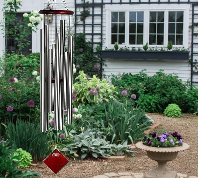 Woodstock Wind Chimes of the Eclipse Chimes for Outside, 40" Silver Large Deep Tone Wind Chime Décor Outdoor Garden, Patio, Porch, Encore Collection