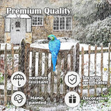 Large Parrot Decor Outdoor Tiki Bar Decoration, 12.5" Fake Birds Wall Art for Tropical Hawaiian Pool Decor, Resin Hanging Realistic Macaw Statue for Patio, Fence, Plam Tree, Yard, Garden, Deck(Blue)