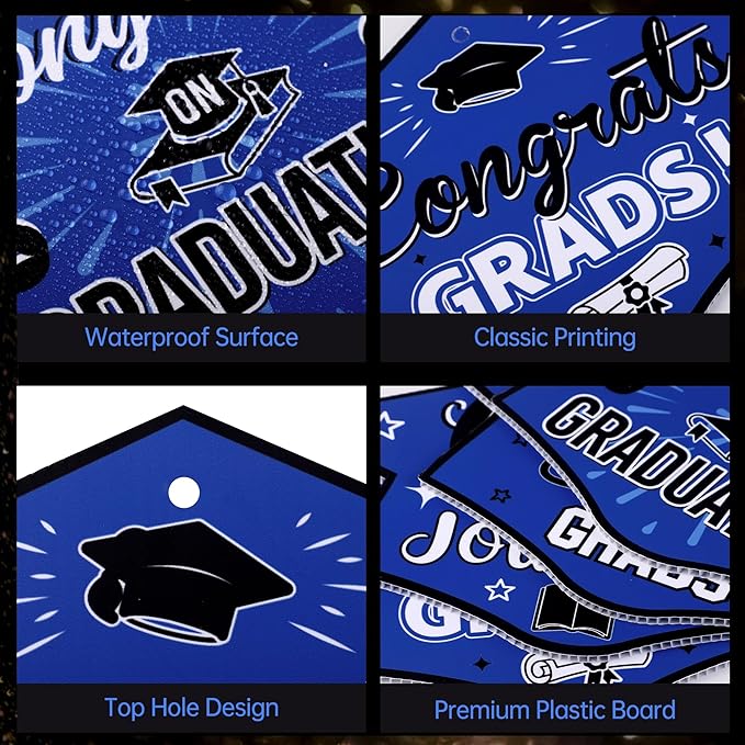 16 Pieces 2026 Graduation Yard Signs Plastic Congrats Grad Decor with 32 Stake and Ribbon Graduate Cap Hanging Yard Sign for Party Outdoor Lawn Pathway Walkway Decorations(Blue and Black)