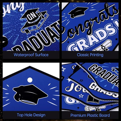 16 Pieces 2026 Graduation Yard Signs Plastic Congrats Grad Decor with 32 Stake and Ribbon Graduate Cap Hanging Yard Sign for Party Outdoor Lawn Pathway Walkway Decorations(Blue and Black)