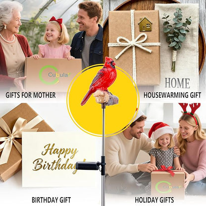 Cardinal Solar Lights Outdoor with Sound & Motion Sensor, Waterproof Red Bird Figurine Stake, Hand-Painted Memorial Garden Decor Gift for Mom Grandma
