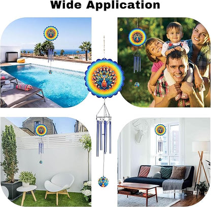 Peacock Wind Chimes for Outside,Birthday Gifts for Mom Grandma Wife,Peacock Wind Chimes with 3D Wind Spinners,Outdoor Decor for Garden Yard Porch