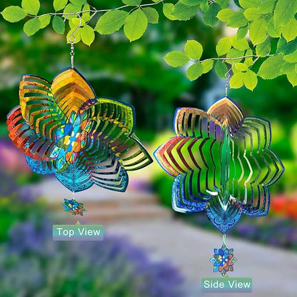 Wind Spinners,12 inch Multi Color Mandala with 360° Swivel Hook for Yard and Garden, Bird Wind Catcher, Metal Wind Spinners Outdoor for Lawn Hanging Crafts Decor Kinetic Yard Art Ornament Gifts