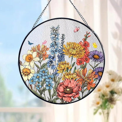 NAZENTI Personalized Stained Glass Window Hanging Suncatcher for Mother's Day, Custom Family Birth Flowers Glass Suncatcher, Gifts for Grandma, Personalized Mom's Garden Gift