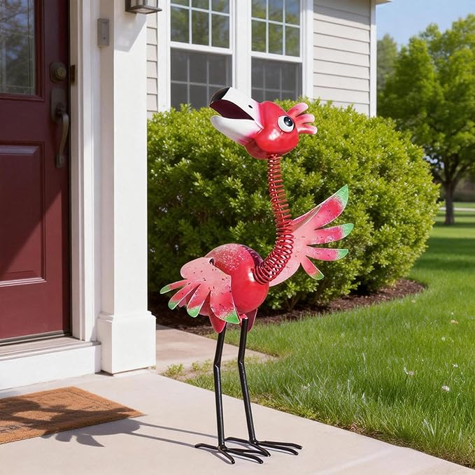 Natelf Metal Flamingo Garden Statue, Whimsical Pink Bird Flamingo Sculpture Decor Yard Art for Outdoor Yard Porch Patio Backyard Porch Decorations 21.46''