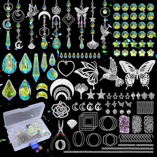 FACIACC 407 Pcs DIY Crystal Suncatcher, Sun Catchers Making Kits Craft with Hooks for Adults, Hanging Decorative with Chain Crystals Rainbow for Indoor Outdoor Garden Windows and Party Decor