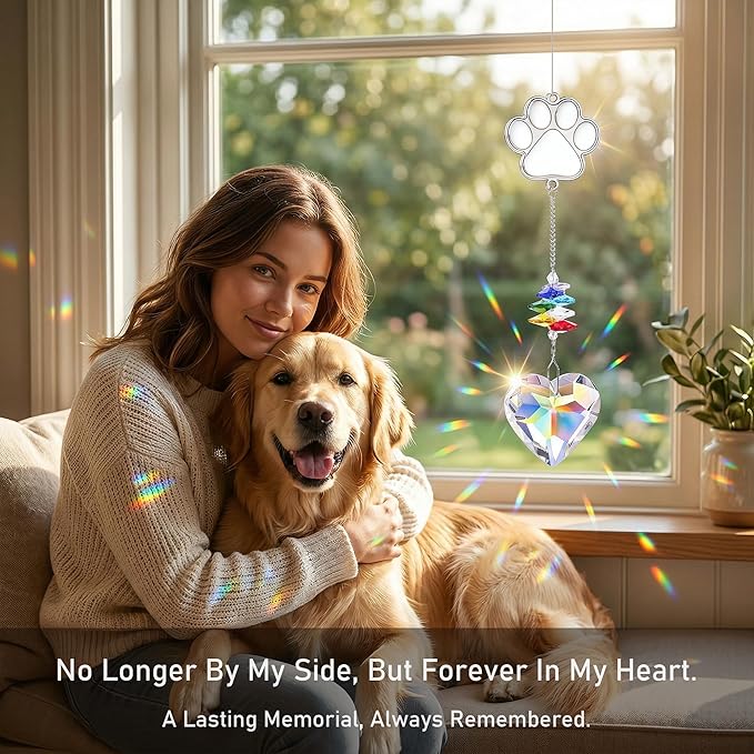 Rainbow Bridge Heart Suncatcher - Pet Memorial Gift for Loss of Dog or Cat, Crystal Remembrance Ornament, Sympathy Keepsake for Puppy Passing Away