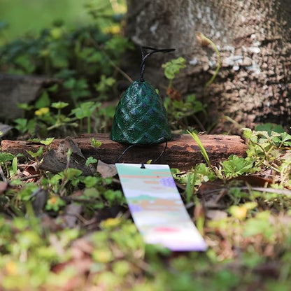 Japanese Wind Chime Cast-Iron Outdoor Ornament for Garden, Patio & Balcony, Hanging Metal Wind-Bell Decoration Gift, Blessing Pendant Windchimes & PVC Wind-Catcher, Pine Cone