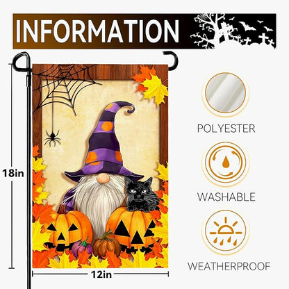 Fall Gnome Garden Flag Pumpkin Maple Leaf Garden Flags Seasonal Small Flag Double Sided Autumn Halloween Porch Patio Farmhouse Outdoor Decoration 12 x 18 Inch