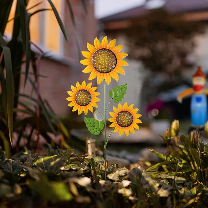 Glitzhome Thanksgiving Decorations Outdoor, 48" Metal Sunflower Yard Stake & Wall Hanging Sign for Happy Thanksgiving Autumn Fall Outdoor Decorations