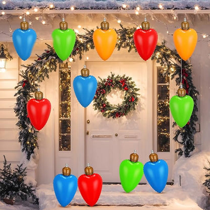 12 Pcs 10 Inch Inflatable Christmas Light Bulbs Ornaments Inflatable Christmas Ball Decorations Xmas Large Blow up Light Bulb Outdoor Indoor for Yard Lawn Tree Hanging Porch Garden Home