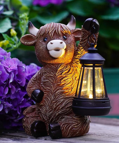 Nacome Highland Cow Statues for Garden Decor: Outdoor Sculptures with Solar Lantern for Clearance Outside Lawn Ornaments Porch Patio Balcony Yard – Birthday Gifts for Women Mom Grandma(Copper)