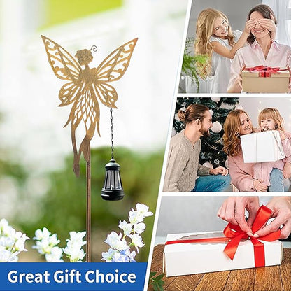 Solar Dancing Fairy Garden Decor, Outdoor Metal Fairy Statues with Stakes, Waterproof Garden Ornament for Patio Lawn Yard, Housewarming Gift for Gardening Mom Grandma