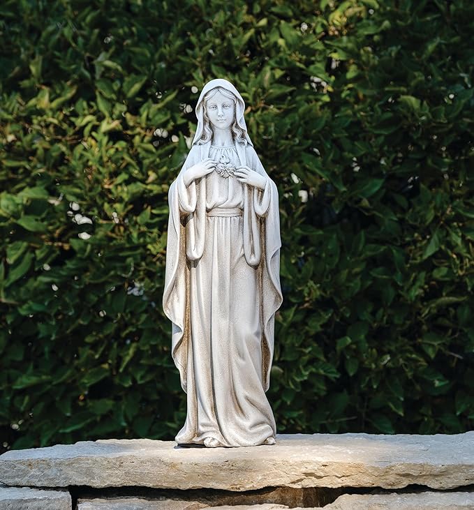 Joseph's Studio by Roman, 17" Immaculate Heart of Mary Garden Statue, Outdoor Marian Devotional Figure, Stone-Look Finish