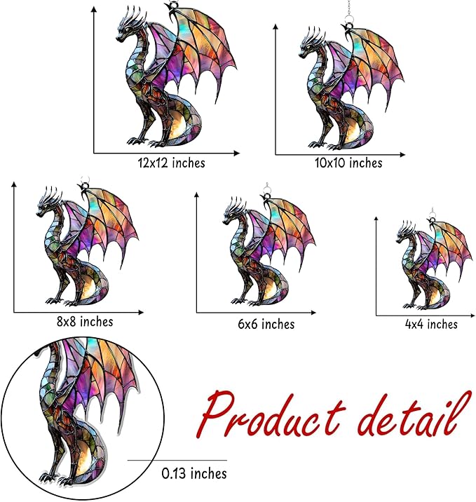 Rainbow Dragon Acrylic Suncatcher, Boho Suncatchers for Window Hanging Ornament, Stained Glass Effect Indoor Outdoor Garden Decor for Dragon Lover, Gifts for Mother's Day, Mom, Grandma, Wife, Women