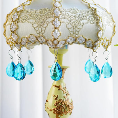 H&D HYALINE & DORA 10pcs Bauhinia Crystal Suncatcher Prisms Chandelier Beads Replacement 38mm Hanging Crystals Ornament Pendant for Window Wedding Party Decor,Lake Blue