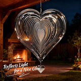Wind Spinner Garden Decor, for Women, Gifts for Grandma and Mom, 3D Heart 12-Inch Stainless Steel Hanging Yard Spinner for Outdoor & Indoor Metal Decoration, 2 Pack