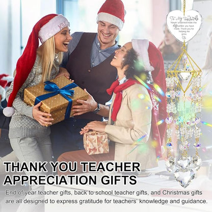 AceOrbit Teacher Thank You Gift, Crystal Suncatchers for Window Hanging Wind Memorial Gifts Chime Garden Suncatchers Rainbow Indoor Outdoor Decor Birthday Christmas Happy Teacher's Day Gifts