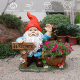 Gnome Garden Statue Planter with Welcome Sign, Waterproof Outdoor Resin Flower Pot, Yard Lawn Patio Decor, Front Porch Ornament Housewarming Gift(Red Hat Gnome)