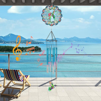 Hummingbird Wind Chimes for Outside, 3D Wind Chimes with Wind Spinner, Outdoors Hanging Decor for Garden, Patio and Balcony, Gifts for Men, Women, Mom, Lovers