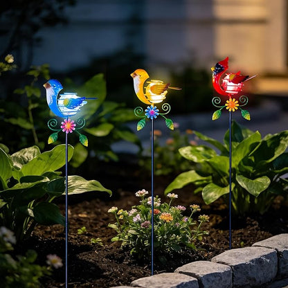 Birds Solar Garden Lights, 26" H Whimsical Decorative Solar Stake Light, 3 Pcs Outdoor Cardinal Statues Figurine Lights for Garden Lawn Patio Yard Decoration
