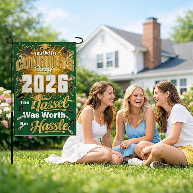 Graduation Decorations 2026 - Class of 2026 Garden Flag | Graduation Decor Party Favors Supplies for Outdoor Indoor Double-Side Backdrop Banner for Garden Porch Patio Lawn Yard Home,12x18Inch(Green)