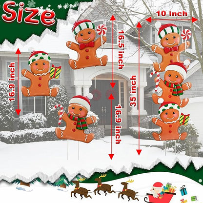 3 Pack Metal Christmas Yard Signs Decor for Multiple Stacked,Voumsil Christmas Yard Stakes with Gingerbread Man Fall Yard Decor for Outside Garden Yard Lawn Porch