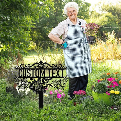 Personalized Metal Garden Signs with Stake, Custom Garden Signs for Outside Waterproof, Customized Name Sign Yard Lawn Gardens Decor Gardening Gift fors Moms Grandmas Gardeners