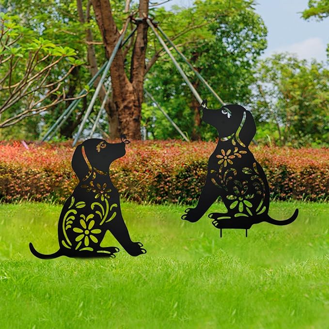 MrMrKura Metal Dog Stakes Garden Decor Stakes Black Dog Silhouette Statue for Outside Metal Dog Decorative Ornaments for Outdoor Garden Home Patio Yard Decor (1 Dog)