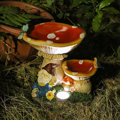 Garden Gnome Statue, Solar Powered Gnome Figurine with Mushroom Decor, Waterproof Resin Lawn Ornamnets for Outdoor Patio Yard Home Tabletop Deocr, Ideal Gifts for Mom