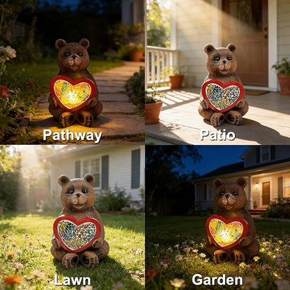 Solar Bear Garden Statues Decor for Outdoor, Brown Bear Figurine Lights for Lawn Patio Yard Decoration - Unique Christmas Housewarming Gift for Grandma Wowen Mom