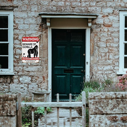 Funny Dark Humor Beware Warning Sign, No Soliciting Wall Decor, Beware of Gorilla, Yard Garden Plaque Outdoor for Home Fence 8 X 12 Inches