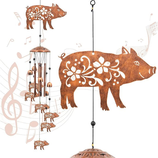 Pig Wind Chimes for Outside,Pig Farmhouse Memorial Gifts for Men/Women/Dad/Grandpa, Yard Outdoor Decor, Home Lawn Patio Garden Decoration (Pig)
