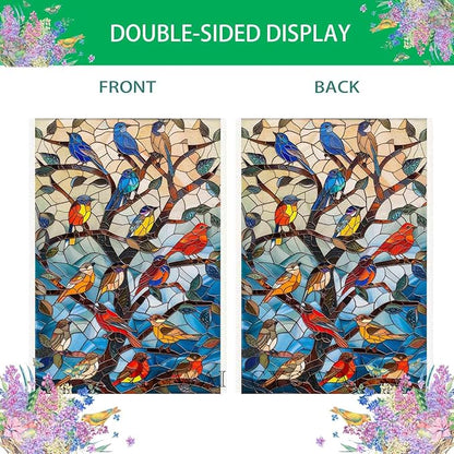 Stained Glass Spring Birds Garden Flag 12x18 Inch Double Sided Welcome Flag Burlap Small Outdoor Flag for Seasonal Farmhouse Yard Outdoor Decor