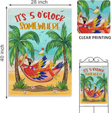 Welcome Summer Parrot Bird Decorative House Flag, It's 5 O'clock Somewhere Beach Coastal Tropical Palm Tree Garden Yard Outside Decorations, Hawaii Nautical Outdoor Large Home Decor 28 x 40