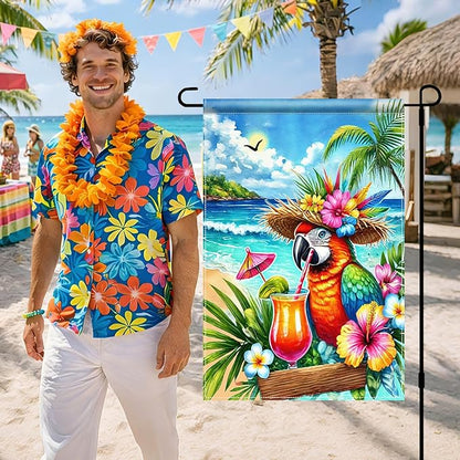 BlissYard Summer Parrot Garden Flag 12x18 Double Sided Tropical Bird Yard Flag Red Parrot Welcome Banner Outdoor Beach Palm Tree Decor Summer Garden Decorations for Home Lawn Patio Porch