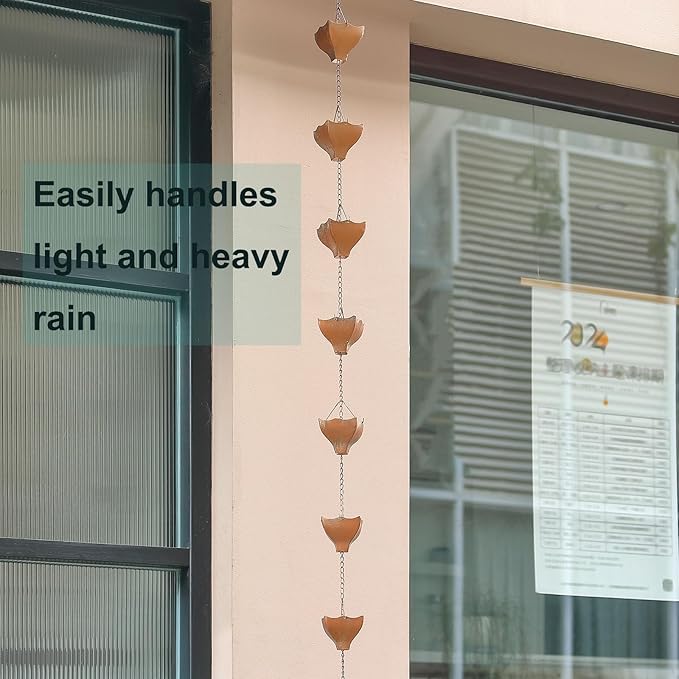 8.5 Feet Metal Rain Chain - Replacement for Gutter Downspouts - Rain Catcher for Outside - Verdigris Finish