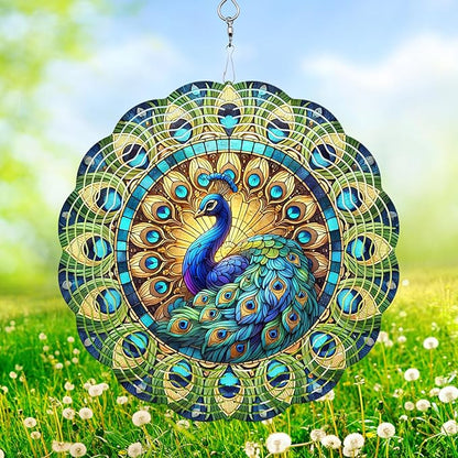 Peacock Wind Spinner, 3D Hanging Stainless Steel Garden Spinner, Wind Spinner Hanging for Outdoor & Indoor Décor, Unique Gifts for Yard Garden Decoration or Patio Décor (Peacock)
