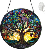 Tree of Life Suncatcher Stained Glass Window Hanging Suncatchers 7.87 Inch Stained Glass Ornament for Home Decor Indoor Wall Art for Women Mother Grandmother Friends