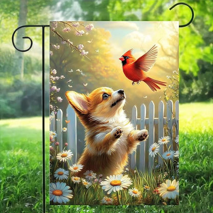 Spring Summer Garden Flags 12x18 Double Sided, Small Burlap Seasonal Cardinal Floral Corgi Dog Garden Flag Spring Summer Outdoor Yard Decorations for Outside Lawn Decor
