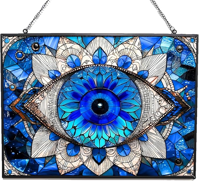 Rectangle Evil Eye Suncatcher Indoor/Outdoor Stained Glass Window Hanging Handmade Suncatchers Home Decor Garden Christmas Party Wedding Housewarming Gifts