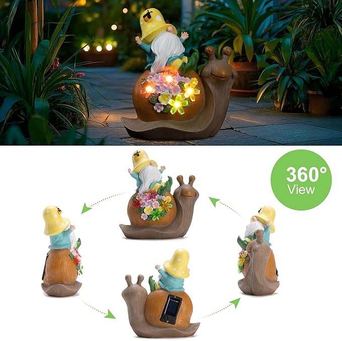 Etlemonde Solar Gnomes Outdoor Snail Garden Statue for Yard with Outdoor Decorations for Patio Mom Gift