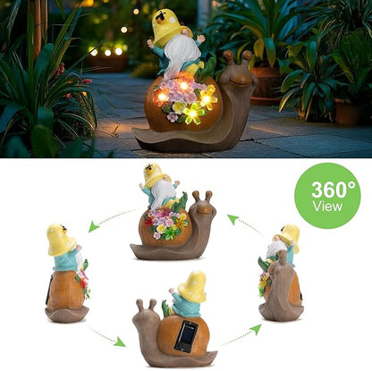 Etlemonde Solar Gnomes Outdoor Snail Garden Statue for Yard with Outdoor Decorations for Patio Mom Gift