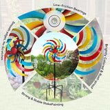 Colorful Kinetic Wind Spinner for Outdoor 13" W Metal Windmill Wind Sculptures with 5 Prong Stake, Easy to Rotate Metal Yard Art for Garden Patio Lawn Backyard Decor