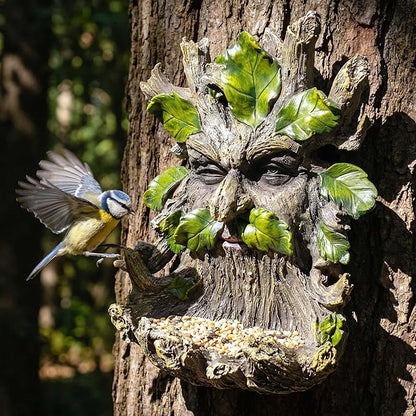10.3" Whimsical Tree Face Sculpture, Garden Peeker Statue, Outdoor Trunk Tree Huggers Art, Landscape Accent Ornament, Hanging Fairy Elve Figurine for Yard Art, Feeder Decor Wall Mounted Statue