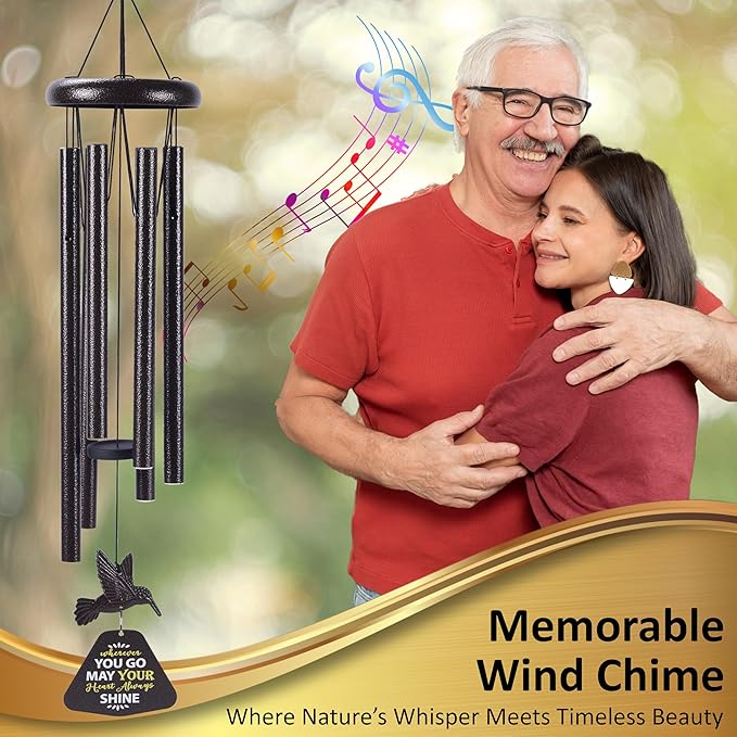 Wind Chimes for Outside – Memorial Wind Chimes 32" for Loss of Loved One with Hummingbird Spinner, Bereavement & Sympathy Gift, Soothing Tones, Bronze Finish